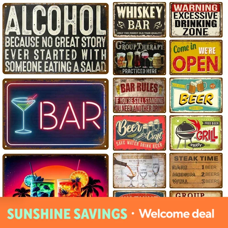Wine To Beer Alcohol - لافتة معدنية بتصميم علامة تجارية للمشروبات